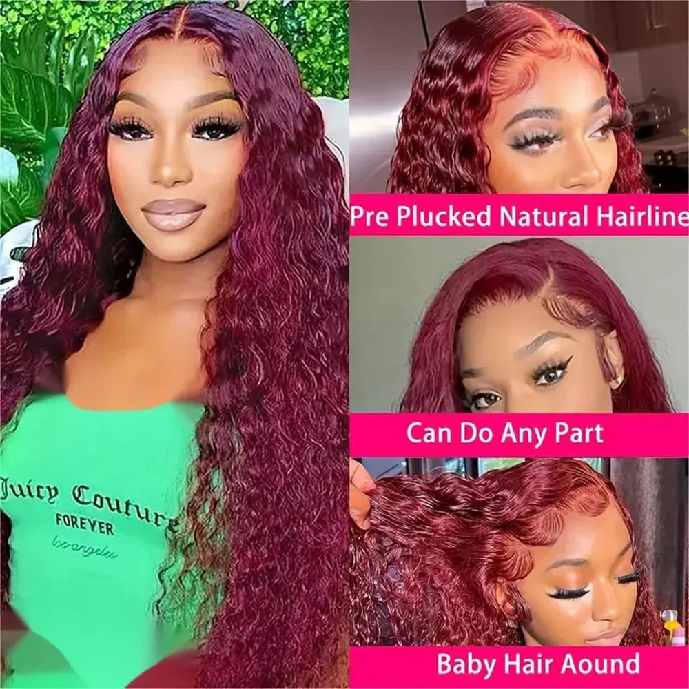 30 40 Inch Curly 99j burgundy 13x4 Lace