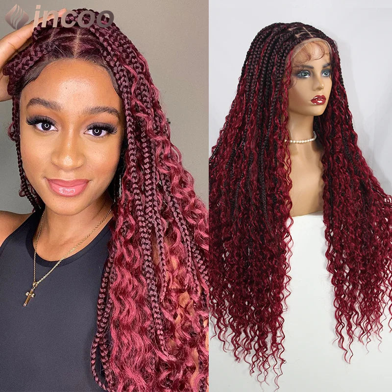 360 Full Lace Frontal Boho Braided Wigs Wave