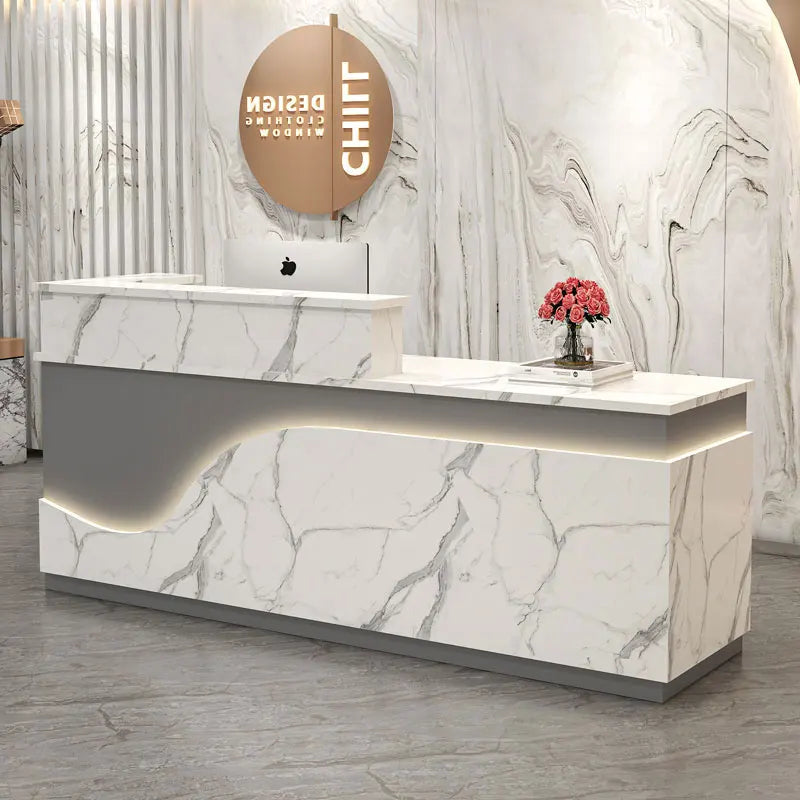 White Light Reception Desks Design Stylish Modern Luxury