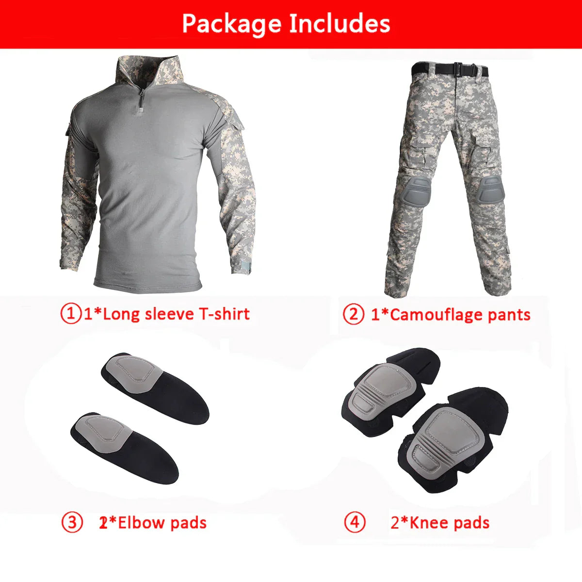 Mens Tactical Suit with Pads Combat Shirtpants Military