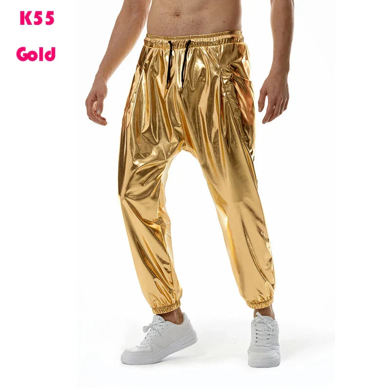 Mens Shiny Silver Metallic Jogger Sweatpants Hip Hop