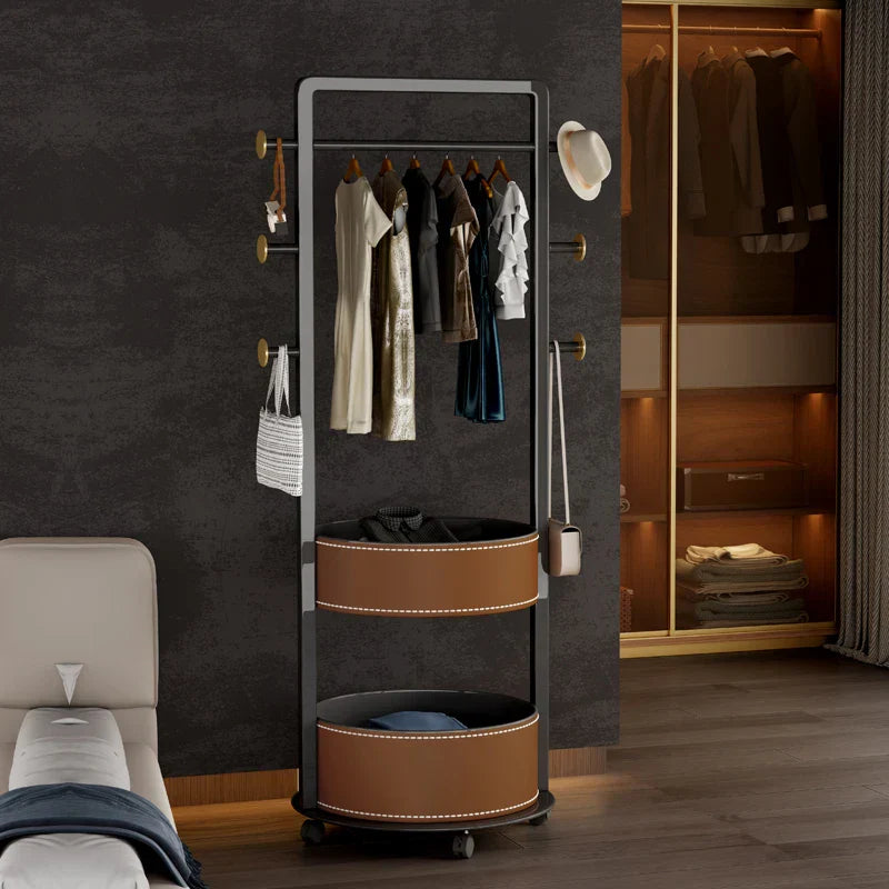 Movable coat rack bedroom saddle leather storage floor