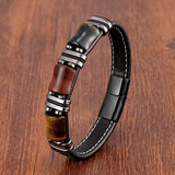 Stainless Steel Genuine Men‘s Leather Bracelet Natural Chakra Stone Bead Bracelet Trendy Designer Luxury Man Bracelet Jewelry