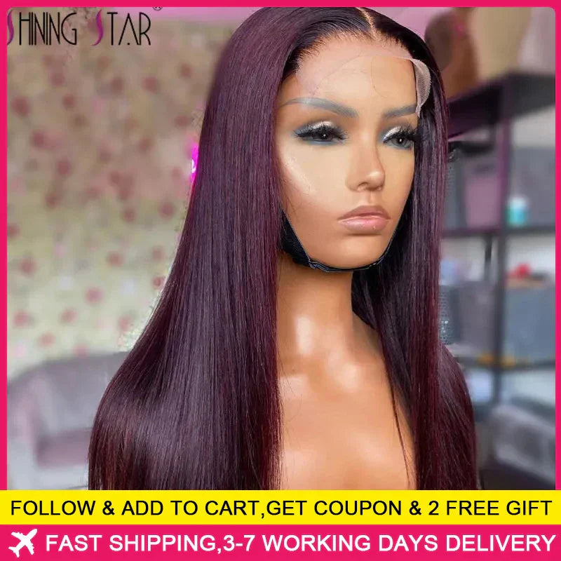 Peruvian Burgundy 13×6 Lace Front Wig 99J Red Colored Straight 13x4 Lace Frontal Wig Human Hair Pre-Plucked Transparent Lace Wig