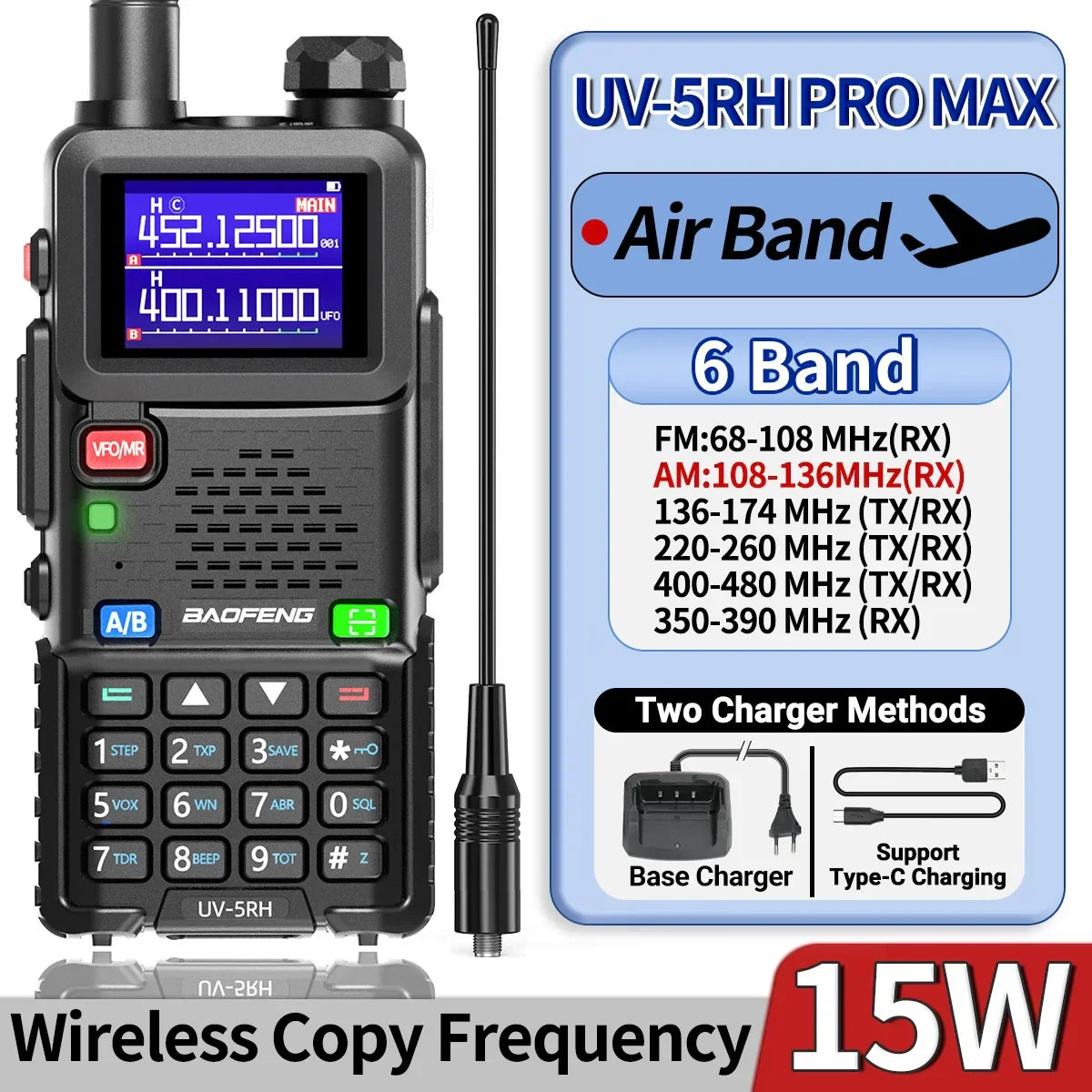 UV-5RH Pro Max 15W Air Band Walkie Talkie