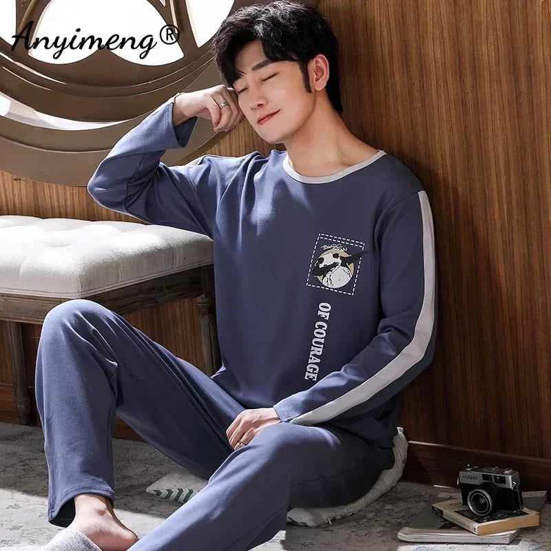 Big Size Autumn New Mens Casual Pajamas Set