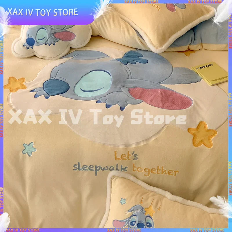Cartoon Kawaii Disney Stitch Milk Velvet Four-piece Warm