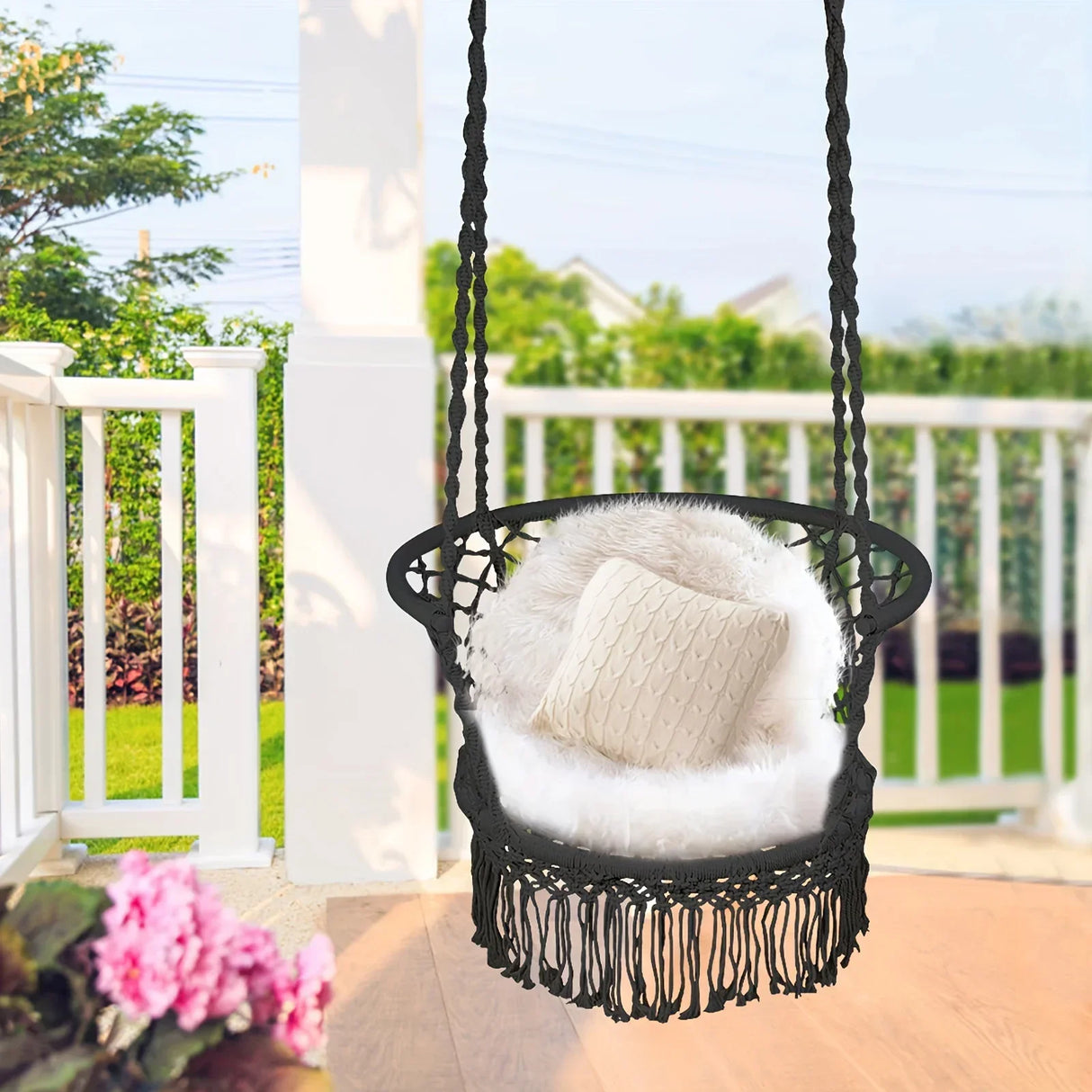 1pc Hanging Hammock Chair, Cotton Rope, Macrame Swing,