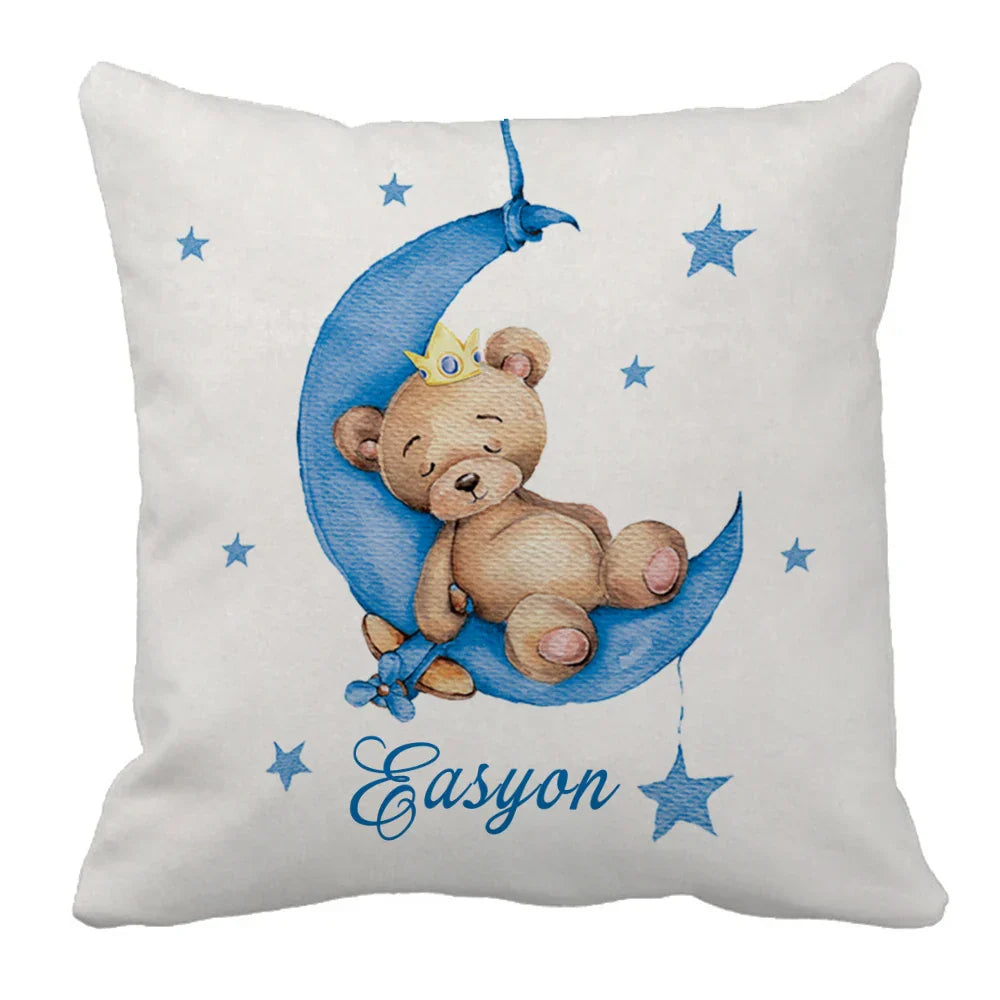 LVYZIHO Custom Name Sleeping Bear Blue Crib Bedding