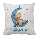 LVYZIHO Custom Name Sleeping Bear Blue Crib Bedding