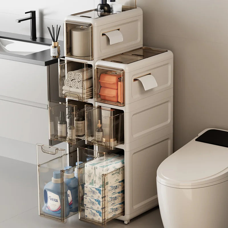 Multi-layer Bathroom Storage Cabinet Refrigerator Seam Organizer Drawers