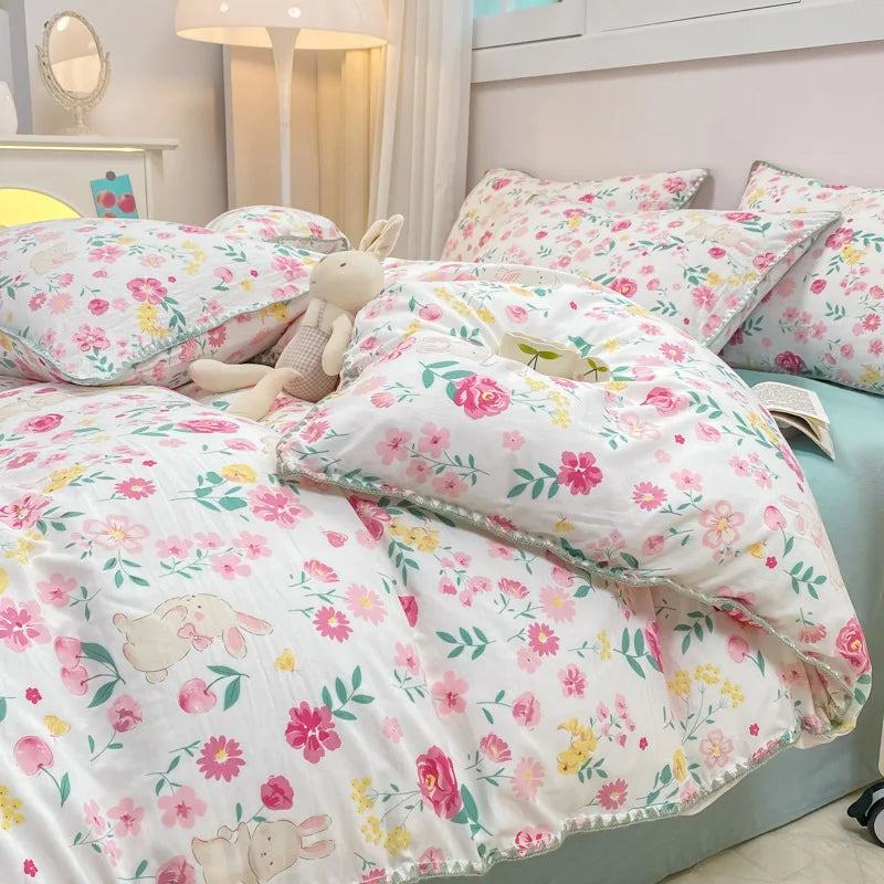 Soft Cotton Crib Bedding Set Girl Bed Kid