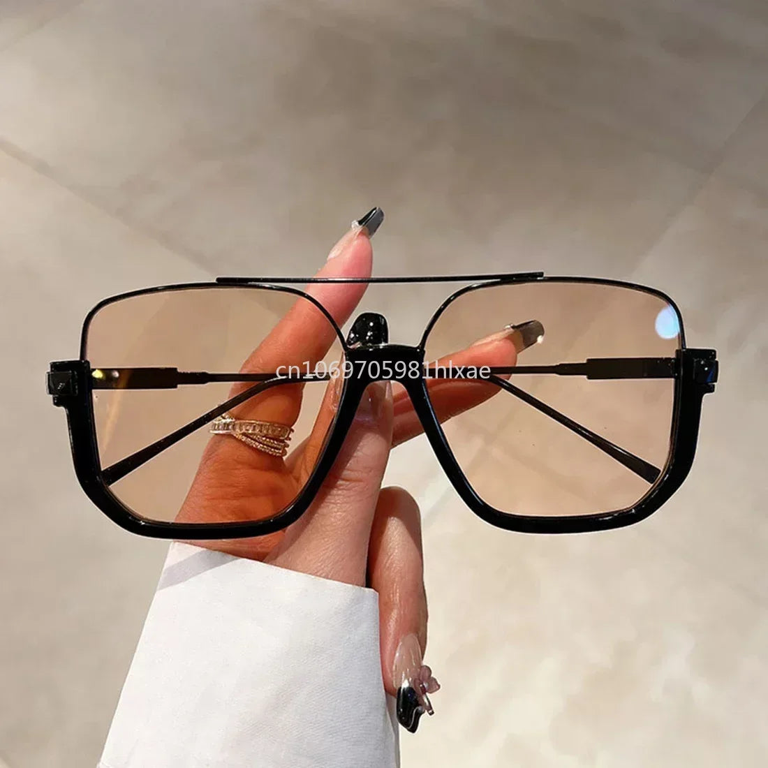 Fashion Vintage Big Square Sunglasses Half Metal Frame