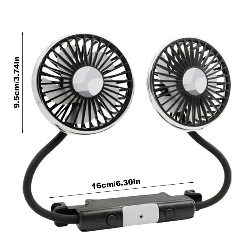 Dual Head Car Clip Fan With Led Light