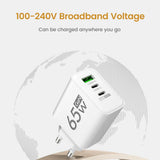 65W 3 Ports GaN USB PD Charger Fast