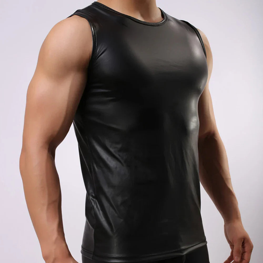 2022 Faxu Leather Tank Tops Men Sport Fitness