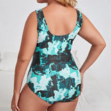 Plus Size Swimsuit One Piece Zipper Front Military