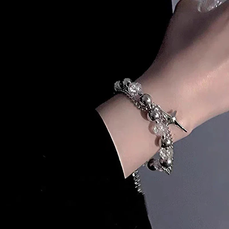 Punk Cross Star Beaded Bracelet For Women Kpop