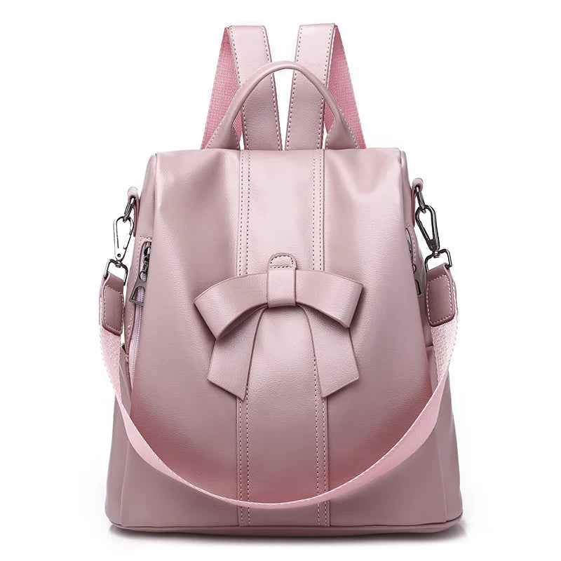 TRAVEASY PU Leather Vintage Bows Cute Woman Backpack