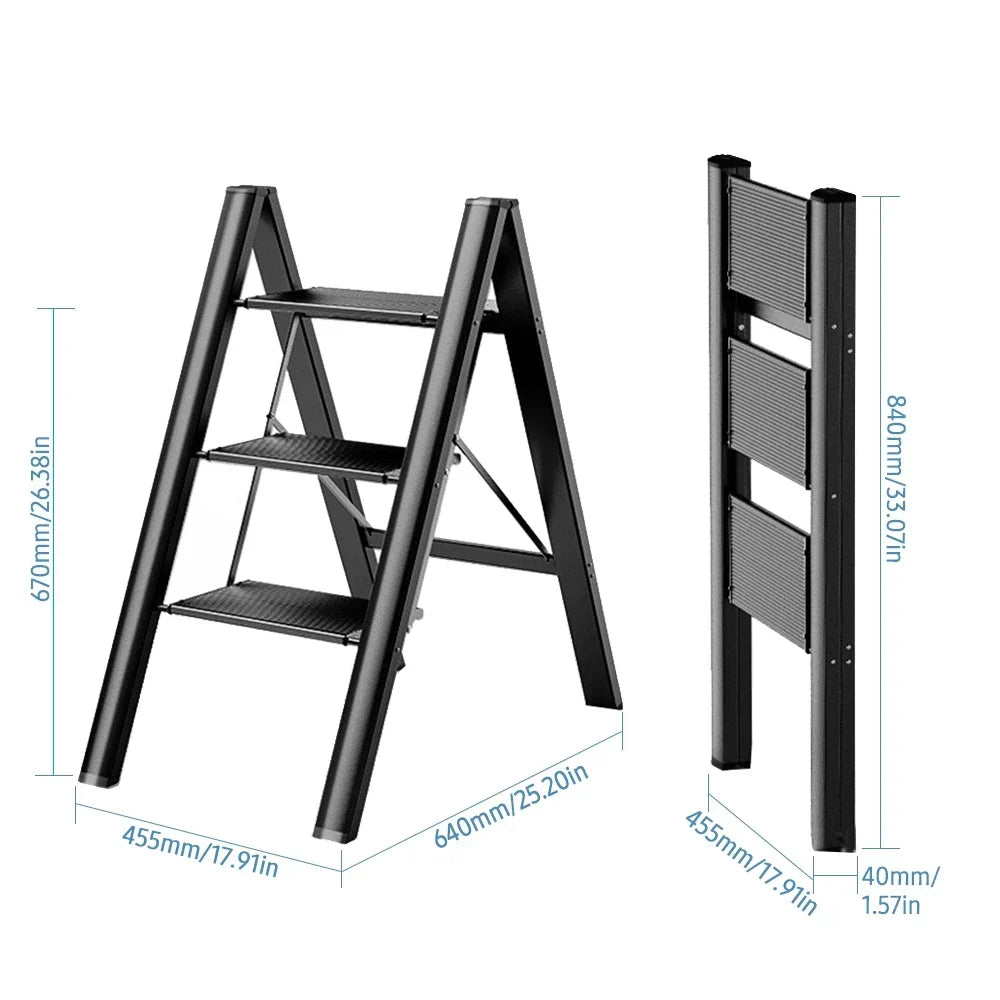 3 Step Folding Step Stool Anti-slip Wide Pedal