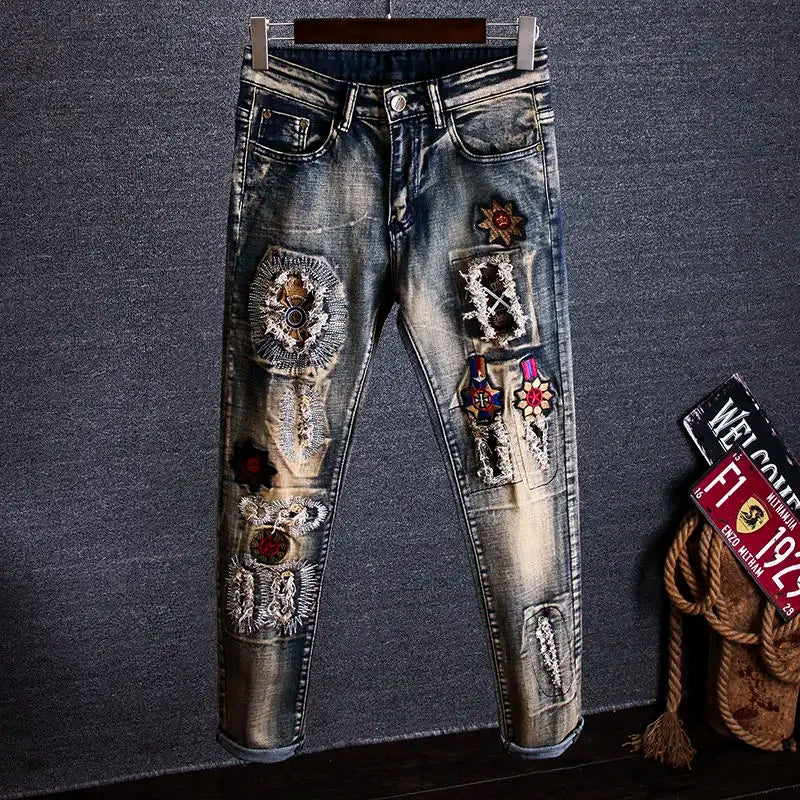 Tapered Graphic Jeans for Men with Print Hip