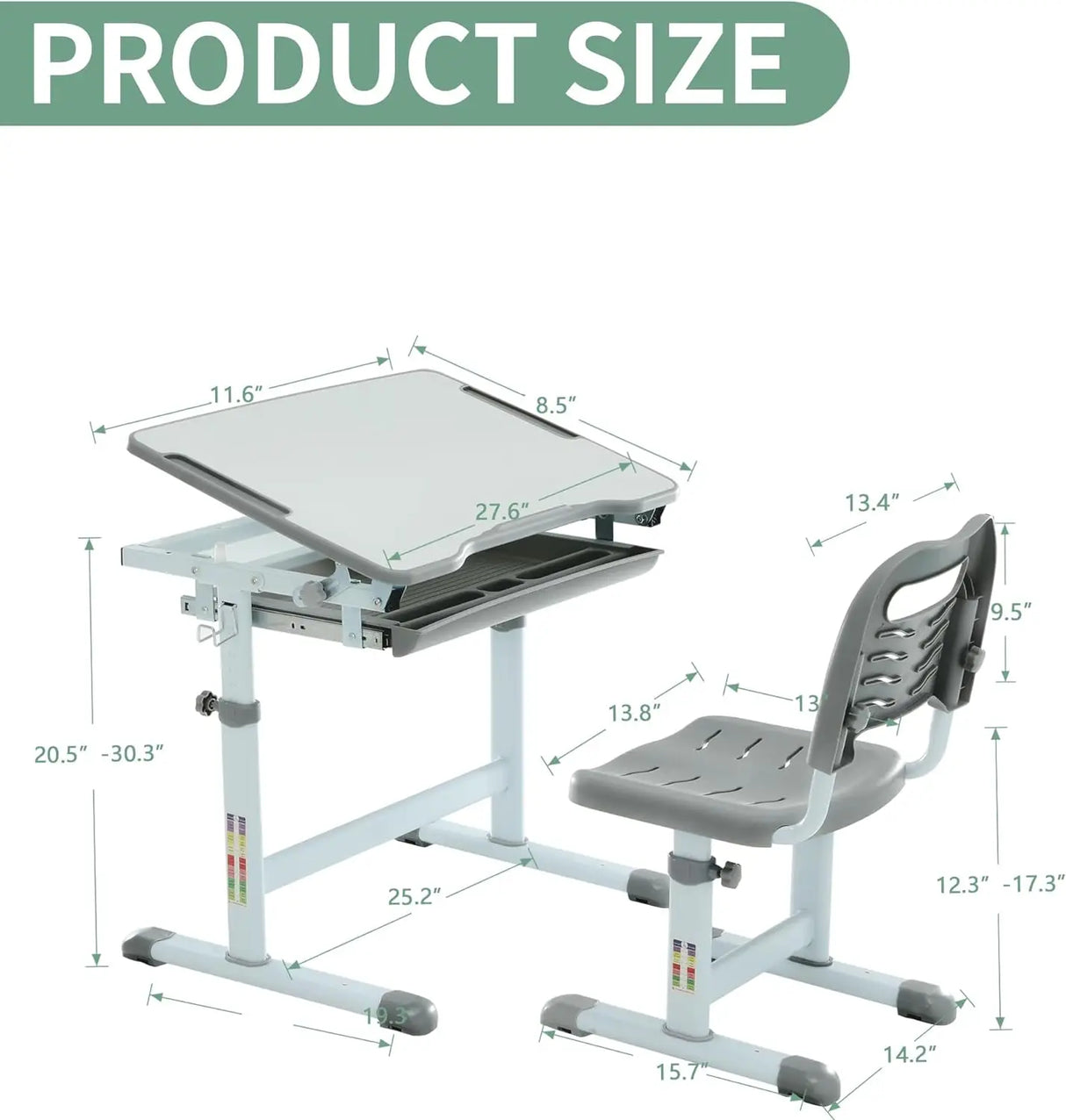 Kids Multifunctional Desk and Chair Set, Height Adjustable