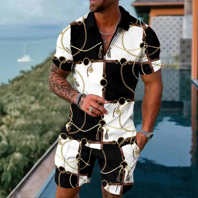 Summer Brand Tracksuit Solid Color Male Shorts Suit