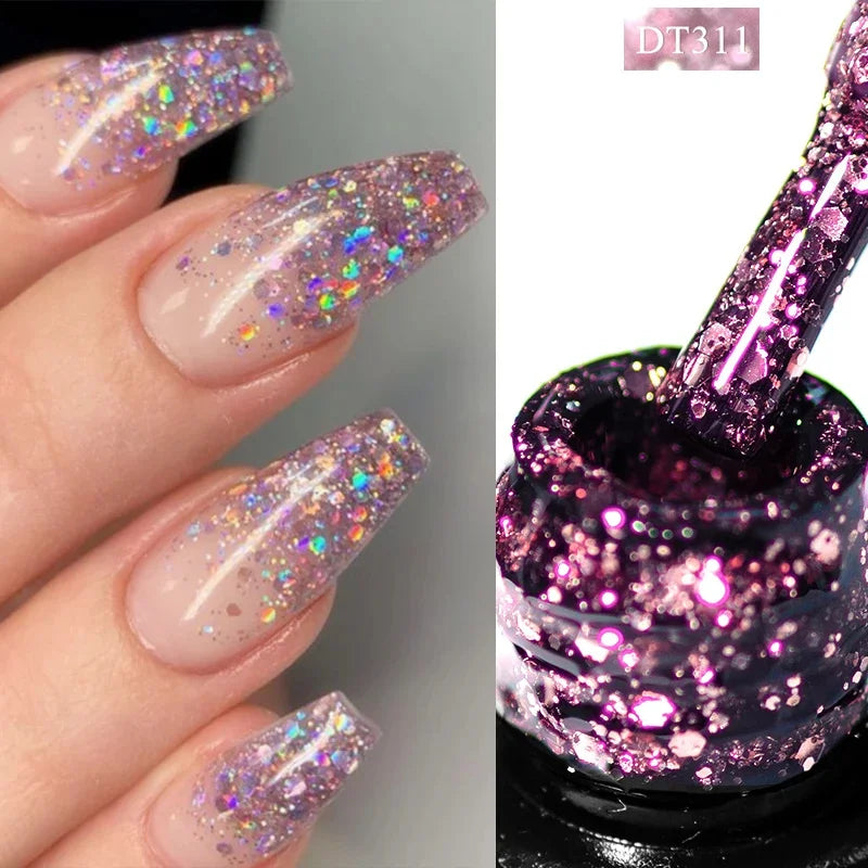 10Pcs Nude Glitter Gel Nail Polish Set Purple