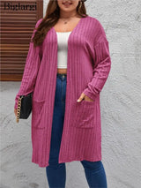 Plus Size Spring Autumn Midi Knitted Cardigan Women