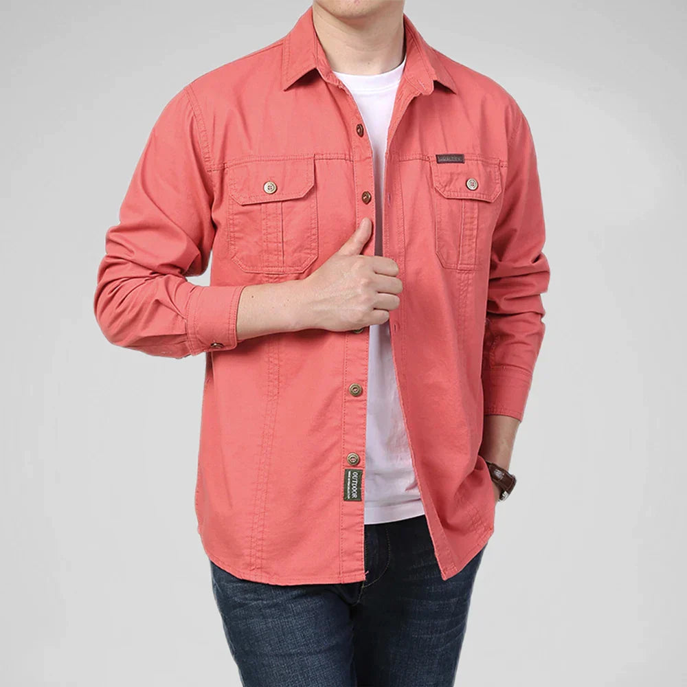100% Cotton Men's Shirt Solid Color Multi-Pocket High