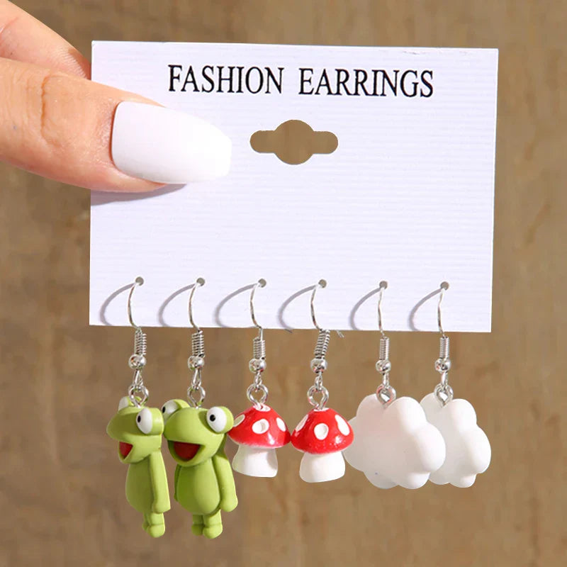 17KM Cartoon Frog Duck Earrings Set Animal Butterfly