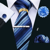 Barry.Wang Silk Mens Tie Hanky Cufflinks Clip Brooch