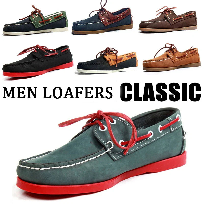 Men's Casual Genuine Leather Docksides Deck Lace Up Moccain Boat Shoes Loafers For Men Driving Fashion Women Shoes Wine Red