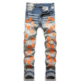 usa style Man's Jeans Five-pointed Star Torn Patches