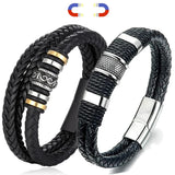 Leather Magnetic Buckle Bangle Braided Bracelet Titanium Steel Men‘s Bracelet Vintage Kpop Bangles Bracelets for Men Women Gift