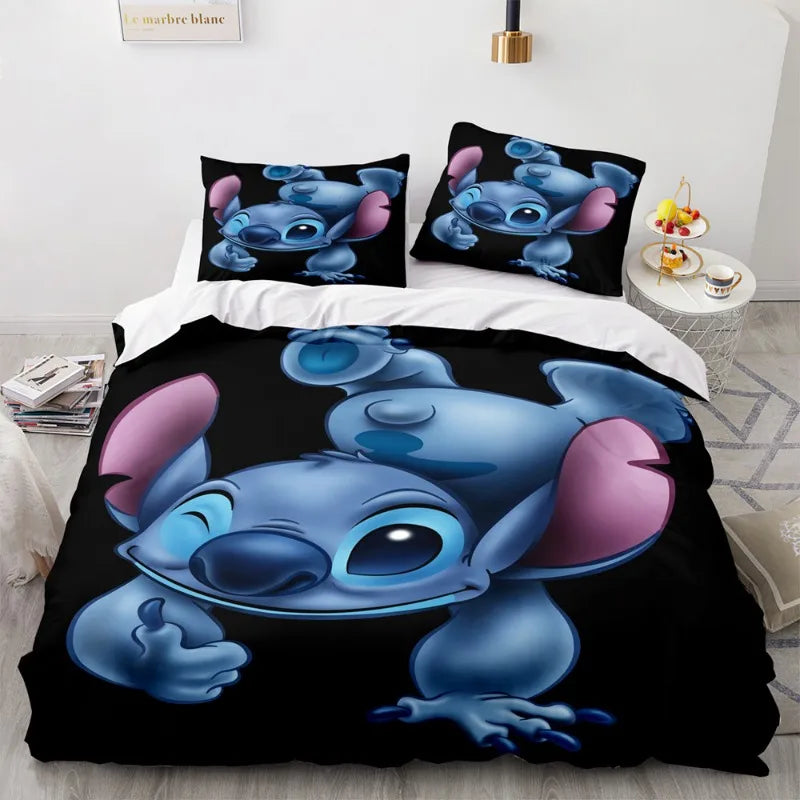 Disney Stitch Cartoon 3D Printed Bed Sheets Three-piece