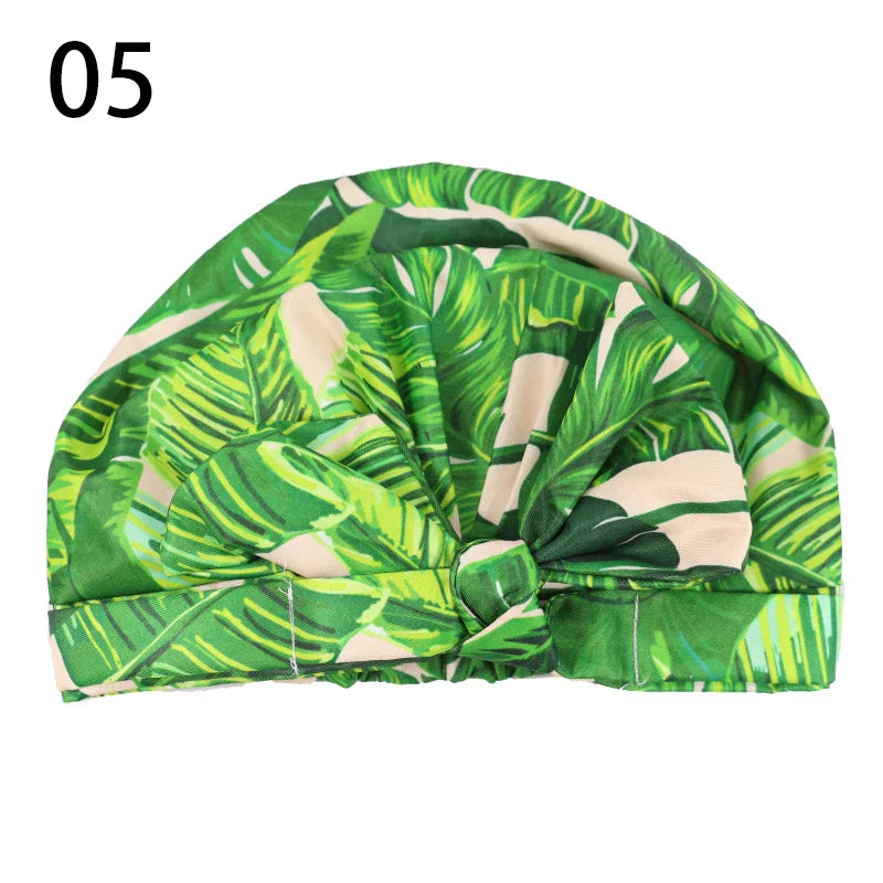 Waterproof Leopard Print Cap Elastic Bow Nightcap Women