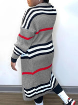 LW Plus Size coat Dropped Shoulder Striped Loose