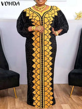 Plus Size 5XL VONDA Bohemian Women Printed Maxi
