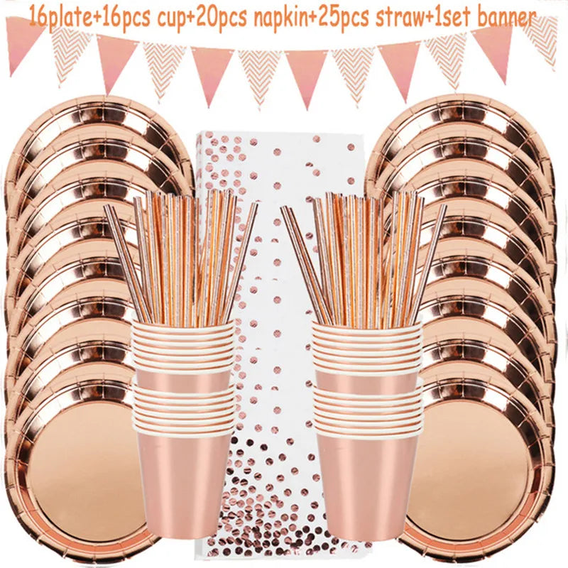 Rose Gold Party Supplies Disposable Polka Dots Paper