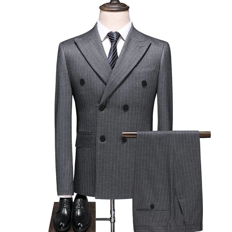 S-7XL Autumn Style Suits Double-breasted Slim Men's Suits