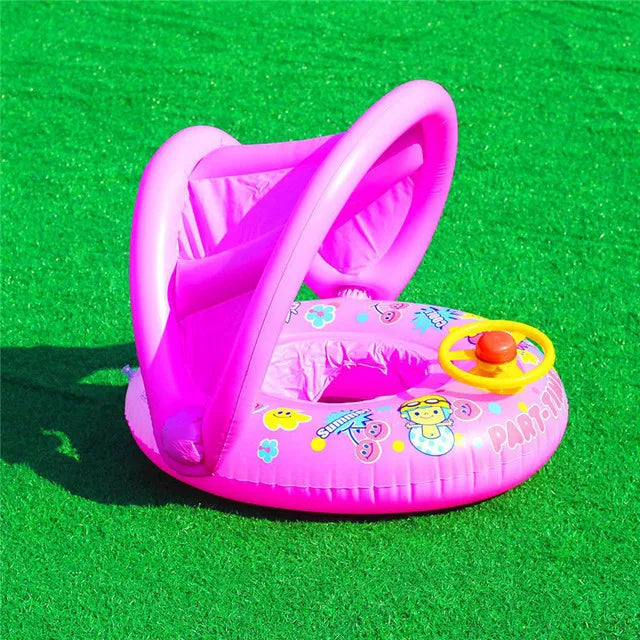 Cartoon Inflatable Baby Swim Ring Seat Floating Sunshade