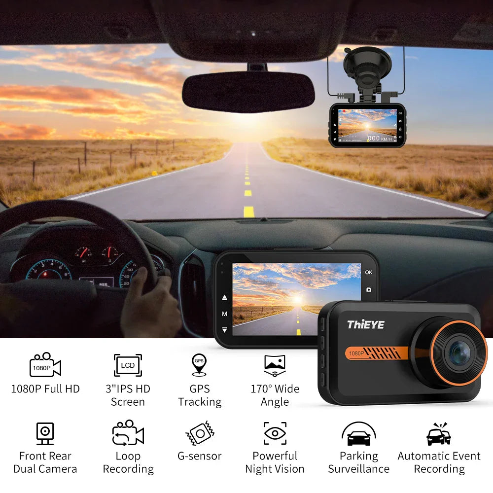 ThiEYE 3.0 Inch Dash Cam Dual Lens 1080P