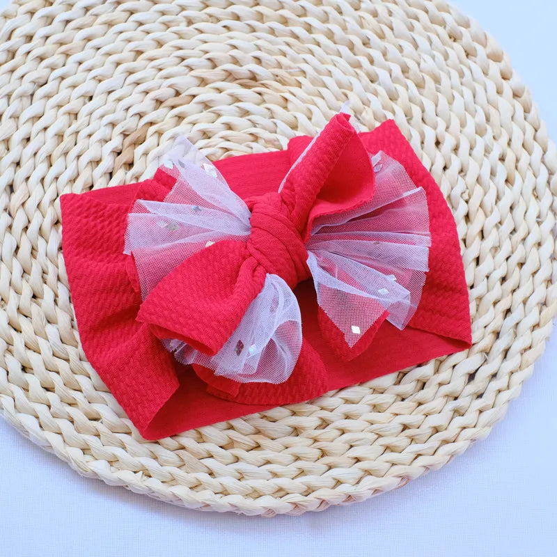 Baby Oversized Bow Headband Leopard Mesh Bowknot Wide