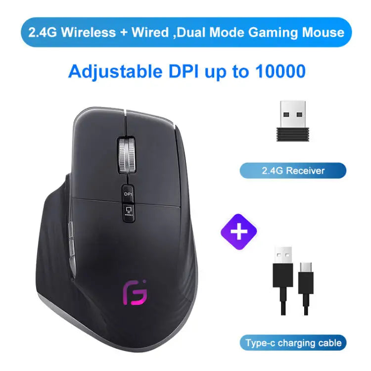 KuWFi Rechargeable Wireless Mouse Silent Gaming Mouse 2.4G&Bluetooth