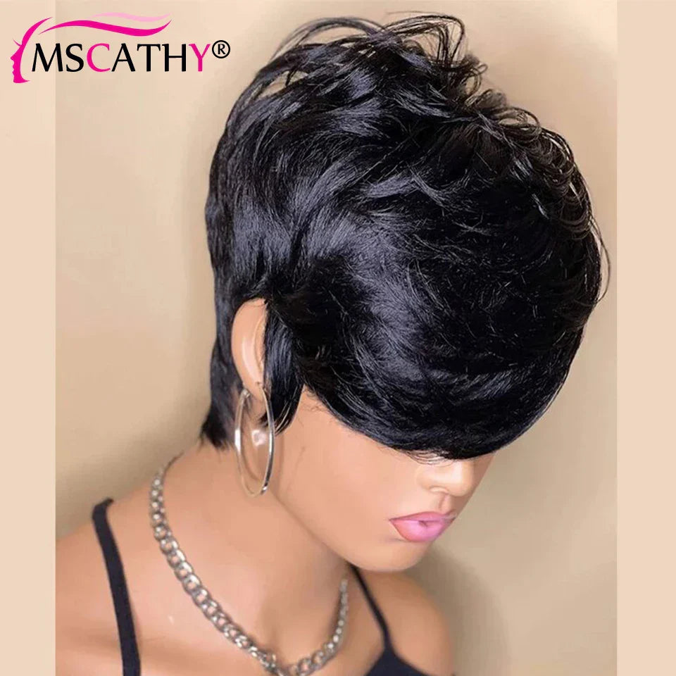 Short Pixie Cut Remy Human Hair Wigs Ready