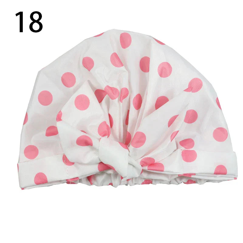 Waterproof Leopard Print Cap Elastic Bow Nightcap Women