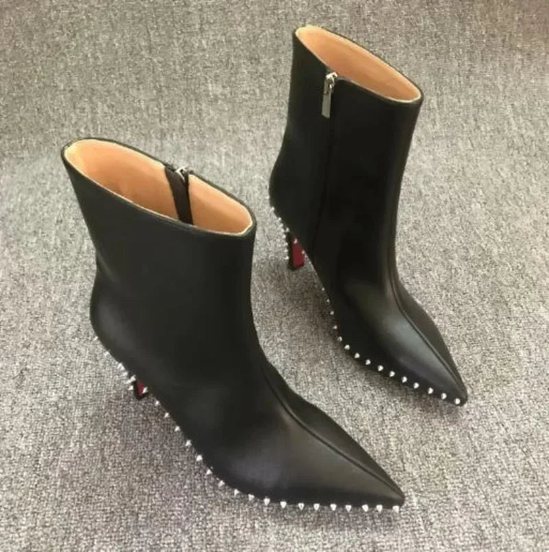 2024 Women's Red Bottom Ankle Boots with Rivets