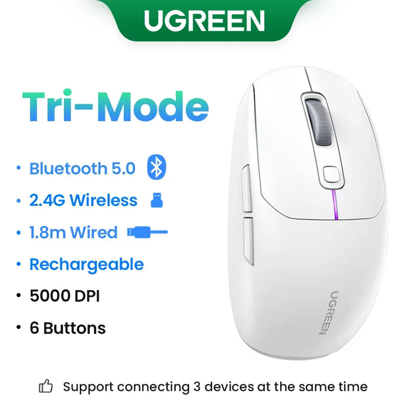 UGREEN Wireless Mouse Bluetooth5.0 Mouse Ergonomic 4000DPI 6