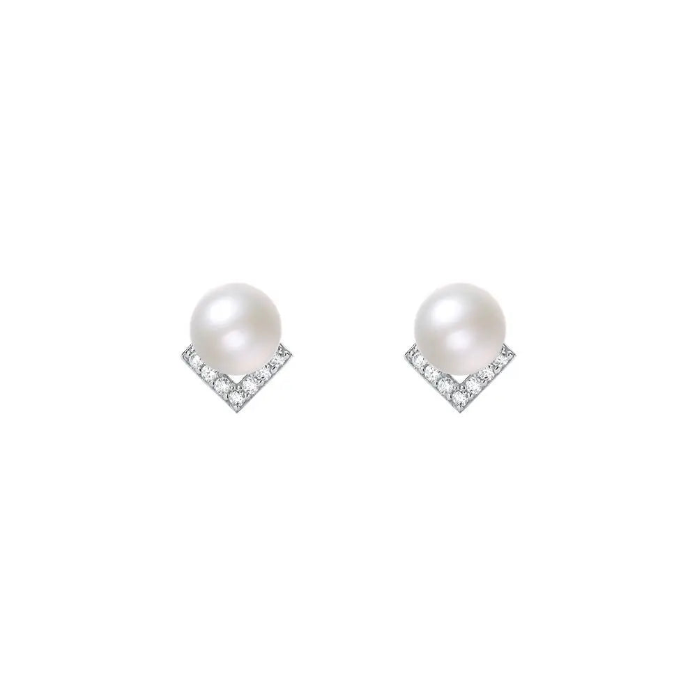 999 Sterling Silver V-shaped Inlaid Zircon Natural Pearls